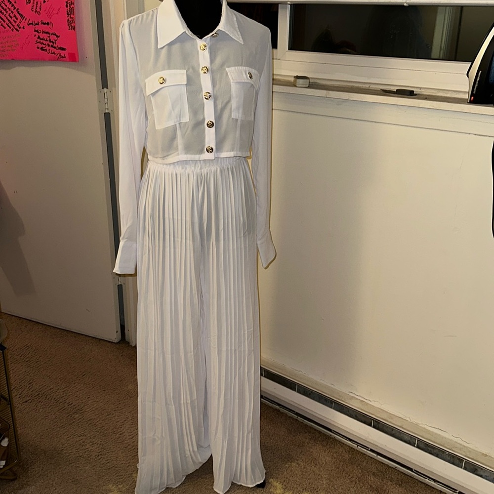 White two piece pant suit